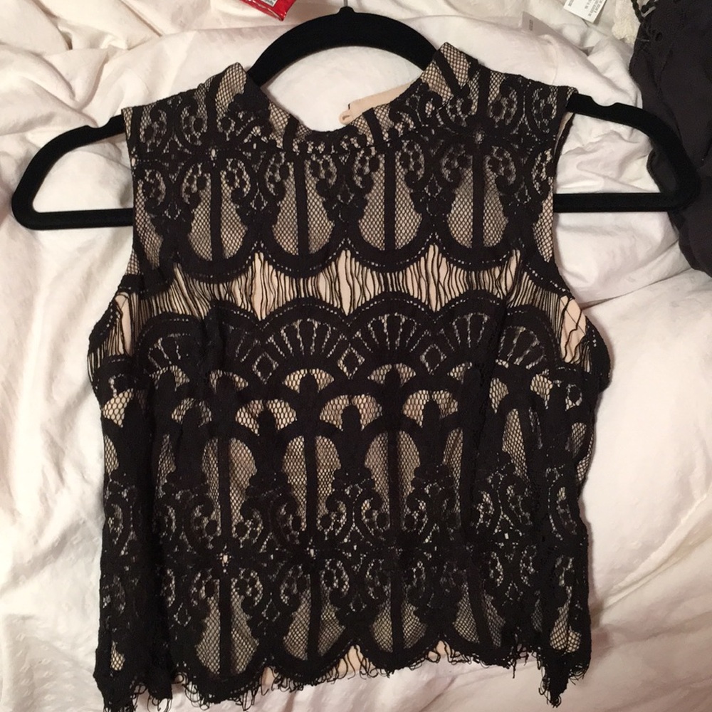 Black lace high neck top